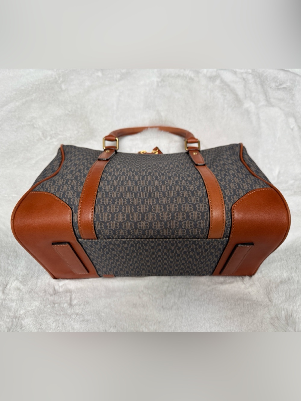 Beanpole Bourke Brown Canvas Monogram Satchel with Tan Leather Trim - Picture 5 of 14